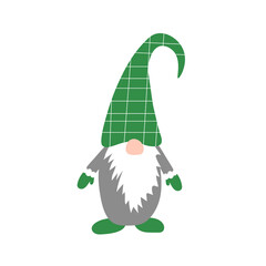 Cute christmas gnome. Hand draw elf. Vector illustration with characters in green hats.