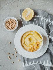Hummus from chickpeas, with olive oil and lemon
