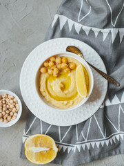 Hummus from chickpeas, with olive oil and lemon