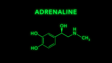 Adrenaline or Epinephrine Molecular Structure Symbol on Black Background