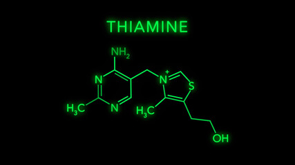 Thiamine or thiamin also known as Vitamin B1 Molecular Structure Symbol on black background