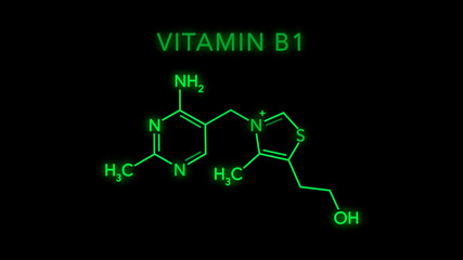 Vitamin B1 Molecular Structure Symbol on black background