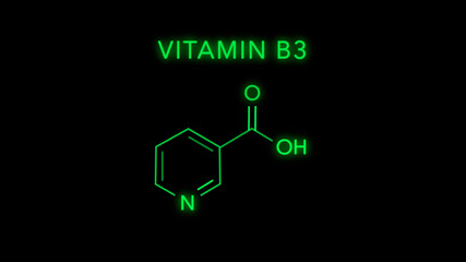 Vitamin B3 Molecular Structure Symbol Neon Animation on black background