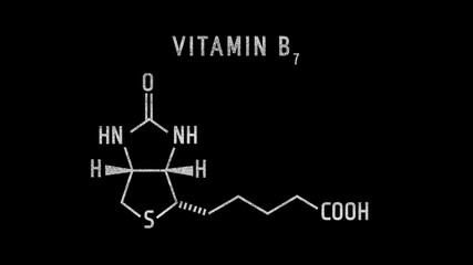 Biotin also called vitamin H or Vitamin B7 Molecular Structure Symbol Sketch or Drawing on black background