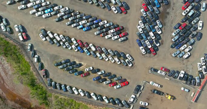Panorama view in many a used cars terminal car parking auction lot