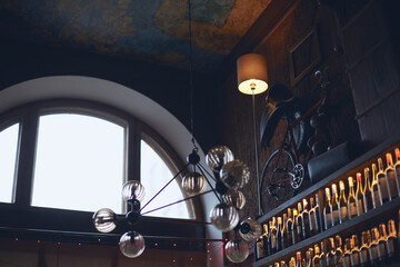 The premises of a stylish vintage old wine bar. The concept of quality design and delicious wine .