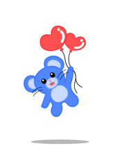 Blue mouse floating with heart shape balloon