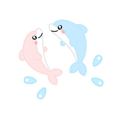 Smiley pink and blue cartoon dolphin