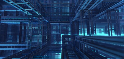 3d rendering of dark realistic industrial architectural scene