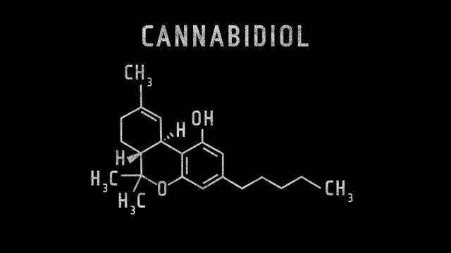 CBD or Cannabidiol Molecular Structure Symbol Sketch or Drawing black background
