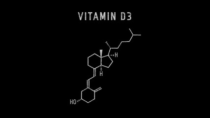 Cholecalciferol also known as vitamin D3 and colecalciferol Molecular Structure Symbol Sketch or Drawing on black background