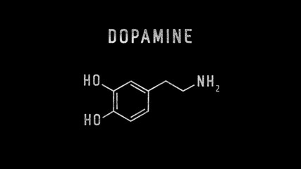 Dopamine Molecular Structure Symbol Sketch or Drawing on Black Background