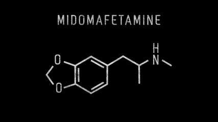 Midomafetamine or Ecstasy or molly Molecular Structure Symbol Sketch or Drawing on black background - obrazy, fototapety, plakaty