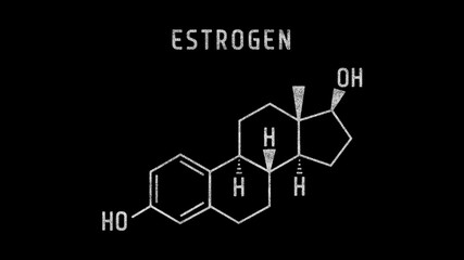 Estrogen or oestrogen Molecular Structure Symbol Sketch or Drawing on black background