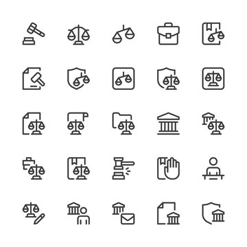 Law and Justice. Court, Lawyer, Legal. Simple Interface Icons for Web and Mobile Apps. Editable Stroke. 32x32 Pixel Perfect.