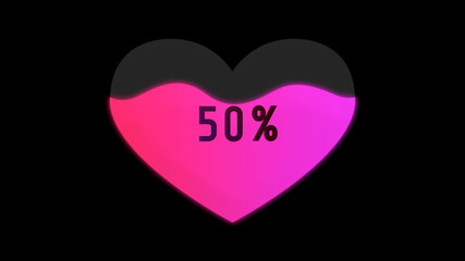 50% Heart Shape Loading Bar Indicator Progress on Black Background