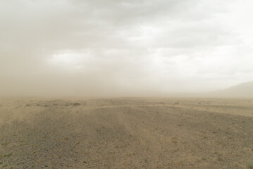 Fototapeta na wymiar sandstorm in the gobi desert in mongolia