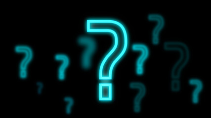 Lot of Neon Glow Question Mark Technology and Internet icons on Black background