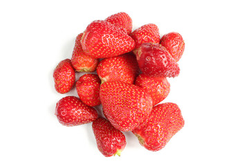 Group of strawberries without leaves isolated on white background. 