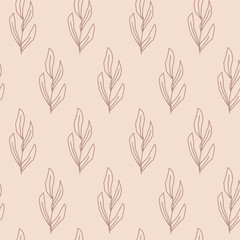 Botanical line art seamless pattern. Vector illustration.