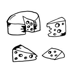 Vector hand drawn set of illustrations of cheese. Sketch.