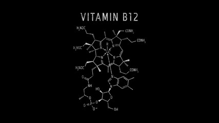 Vitamin B12 also known as cobalamin Molecular Structure Symbol Sketch or Drawing on black background
