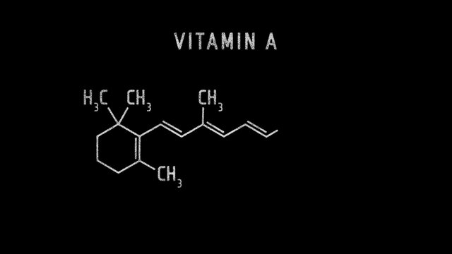 Vitamin A Molecular Structure Symbol Sketch or Drawing Animation on black background