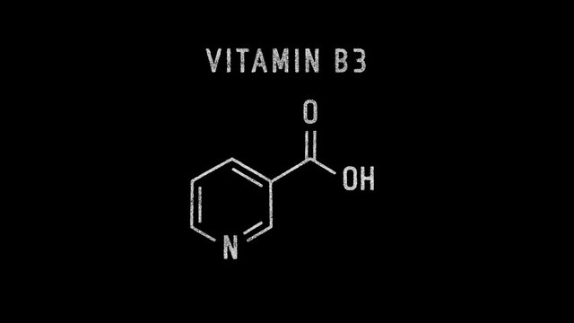 Vitamin B3 Molecular Structure Symbol Sketch or Drawing on black background