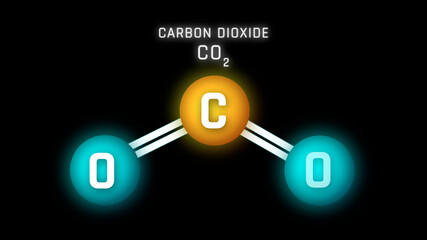 Carbon Dioxide Molecular Structure Symbol Neon Glow and Futuristic on black background