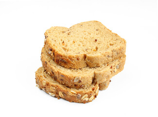 Three slices of rye and white flour mixed bread isolated on white background