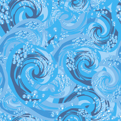 Fototapeta na wymiar Seamless texture in blue, reminiscent of waves and foam