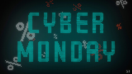 Cyber Monday Glitch with Percentage Discount Symbol on LED Screen Panel