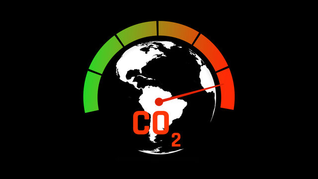 Earth with CO2 Meter for Climate Change and Global Warming Concept on Black Background