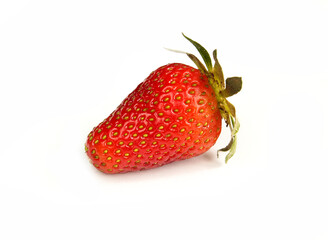 One strawberry isolated on white background. Red fruit