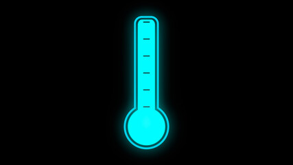 Neon Glow Thermometer Icon on Black Background