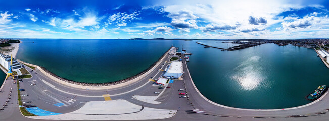 Beautiful 360 degree panoramic view of the Burgas Bay and the seaport of Burgas, Bulgaria
