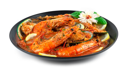 Seafood Cataplana is a special dish (wok) to prepare seafood in Portugal food dish Style