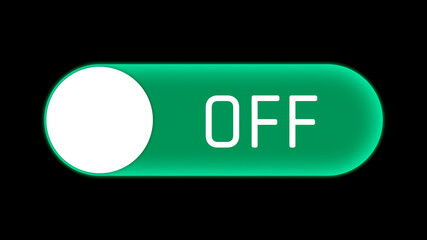 Horizontal Green Button with OFF indicator setting visualization animation on Black Background