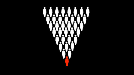 Multi Level Human Pyramidal Structure with leader Illustration Red Colour on Black Background