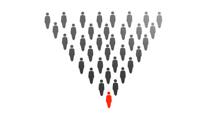 Multi Level Human Pyramidal Structure with leader Illustration Red Colour on White Background