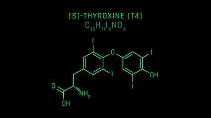 S-thyroxine T4 Molecular Structure Symbol on black background