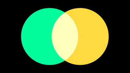 Two Intersect Circle Ball Diagram with Line Connector on Black Background