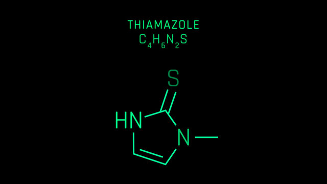 Thiamazole also known as methimazole Molecular Structure Symbol on black background