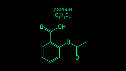 Fototapeta premium Aspirin also known as acetylsalicylic acid or ASA Molecular Structure Symbol on black background