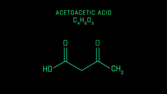 Acetoacetic Acid Molecular Structure Symbol on black background