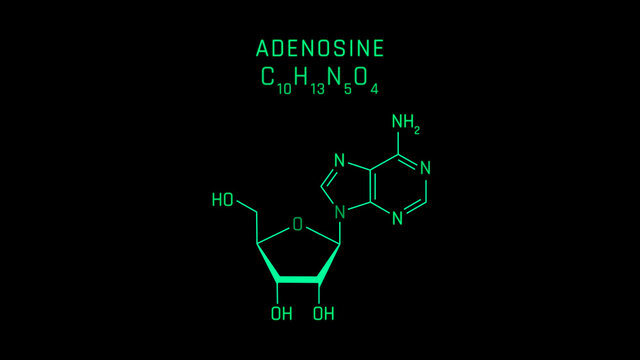 Adenosine Molecular Structure Symbol on black background