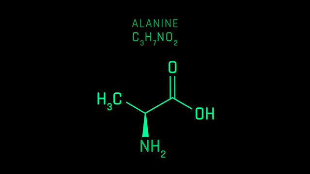 Alanine Molecular Structure Symbol on black background