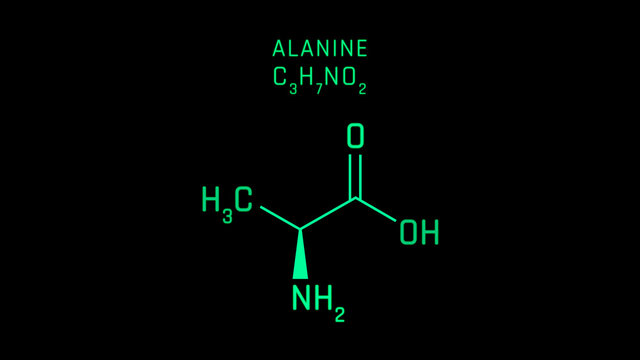 Alanine or Ala or A Molecular Structure Symbol on black background