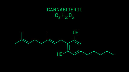 Cannabigerol or CBG Molecular Structure Symbol on black background