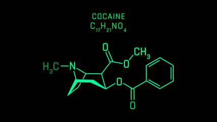 Cocaine also known as coke Molecular Structure Symbol on black background - obrazy, fototapety, plakaty